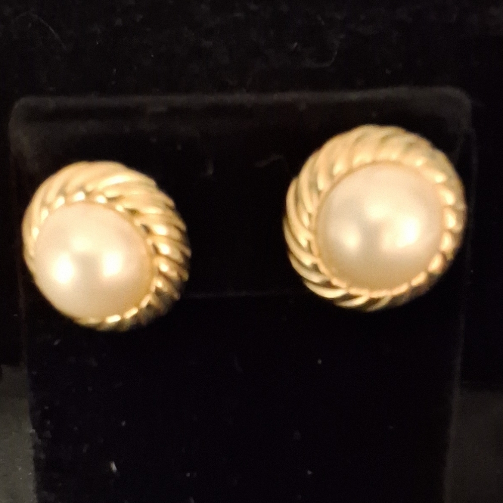 Marvella Gold and Cream Pierced Earrings